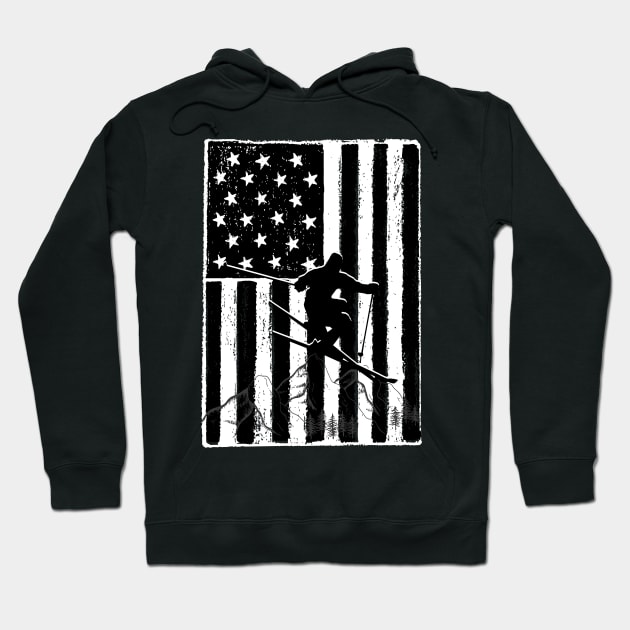 Vintage Skiing Us Flag Hoodie by JustBeSatisfied